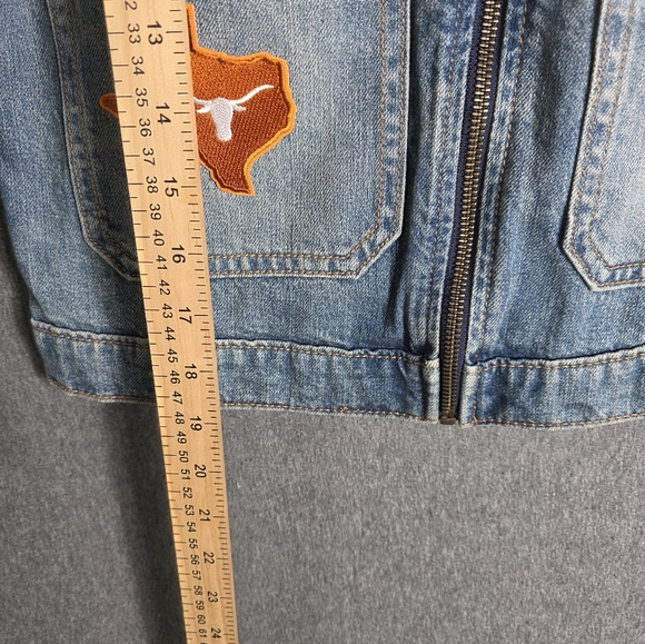 Denim Jacket XXS with Texas Patches. Upcycled. One Of A Kind. Western. Texas. - Picture 6 of 10